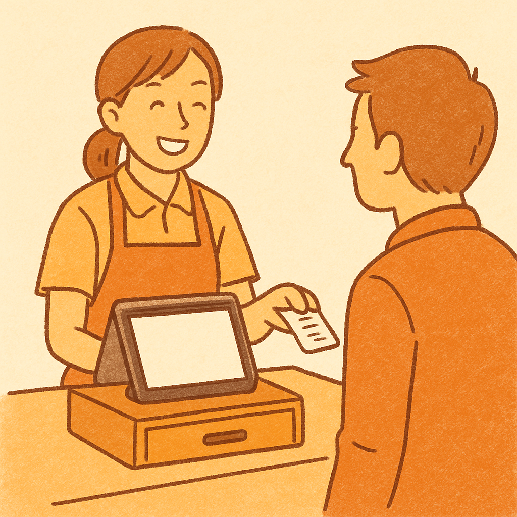 レジで会計をするスタッフのイラスト